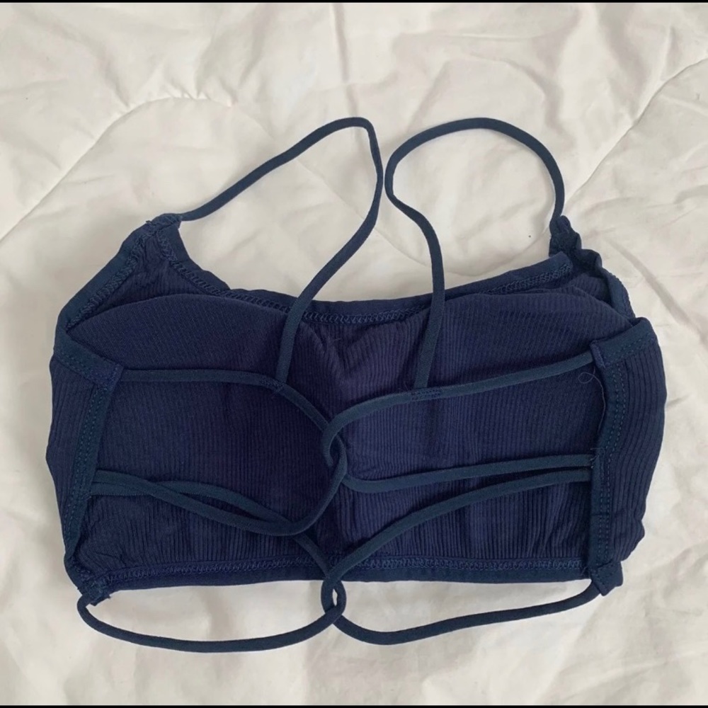 Navy Open Back Strappy Sports Bra, size Small